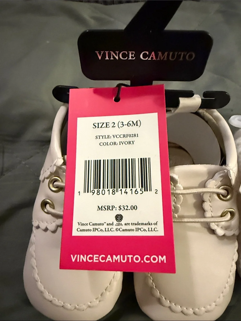 Vince Camuto Cream Baby Moccasins with Scallop Trim and Lace booties
